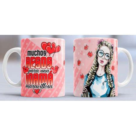 Taza sublimada día de la Madre, muchos besos para una mamá