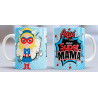 Taza sublimada día de la Madre, aqui toma super mamá celeste